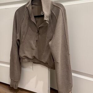 Lululemon Beige crop Zip Hoodie with Logo Pull